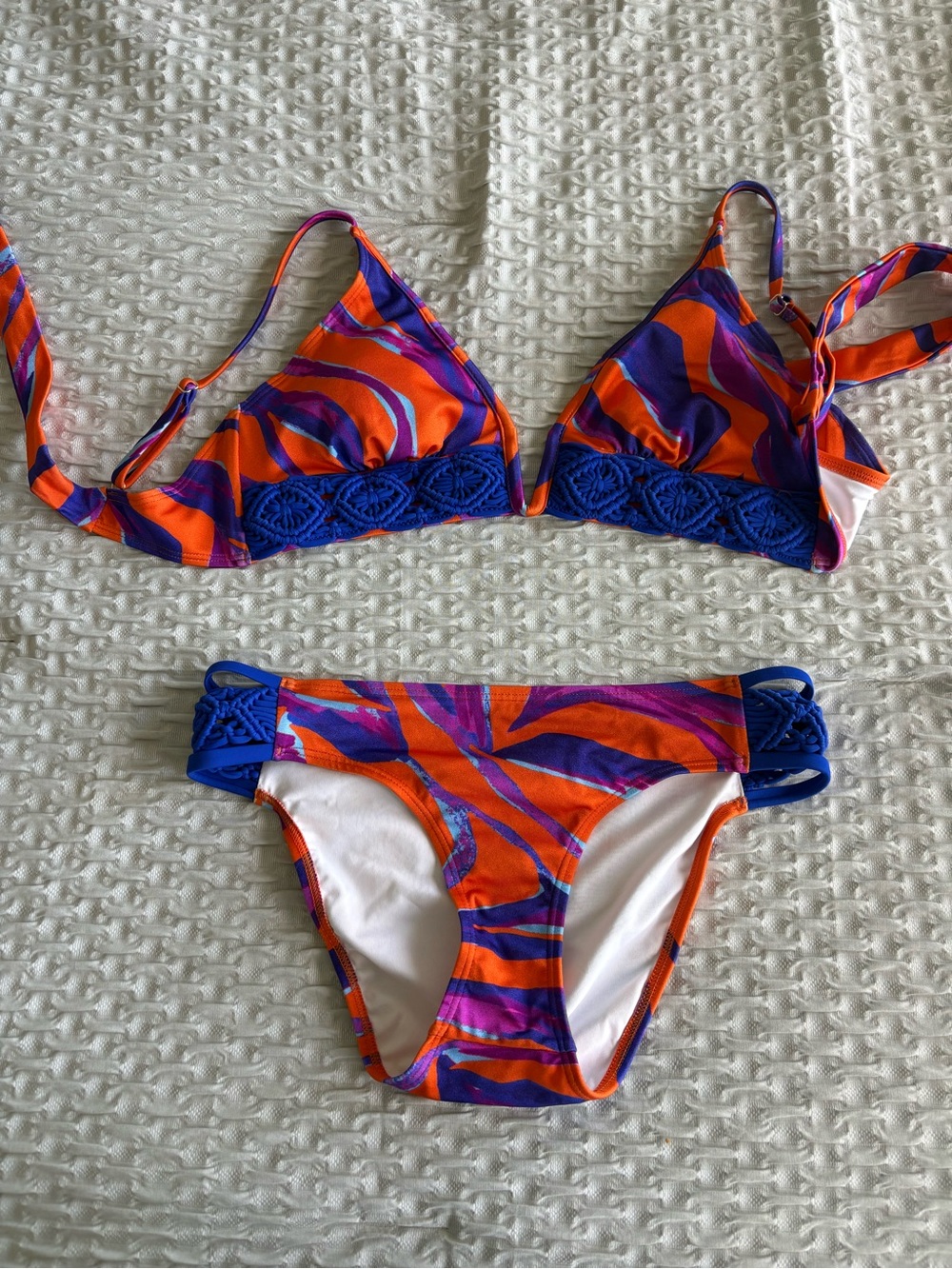 Vibrant Orange & Purple Patterned Bikini Set